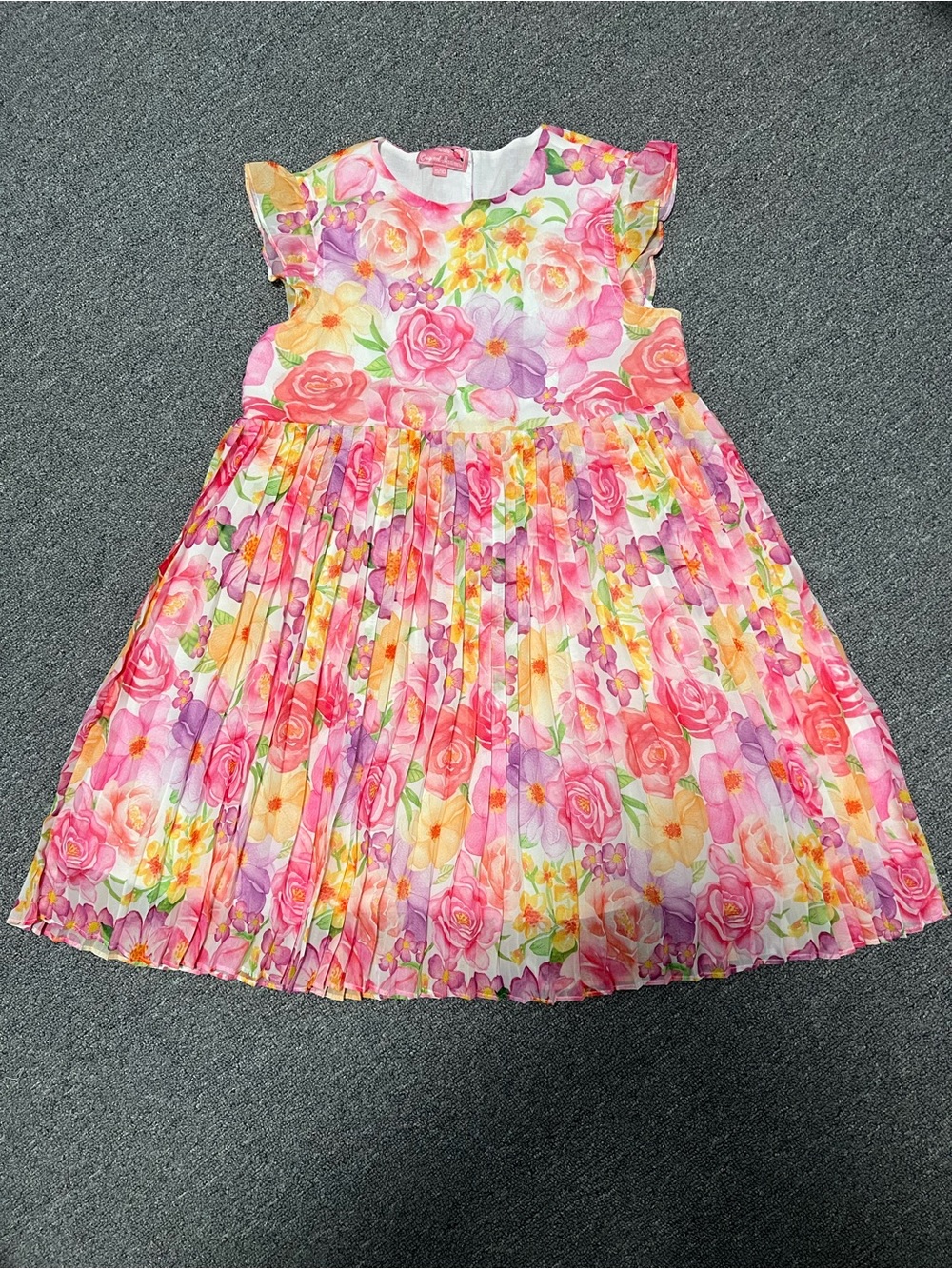Girls Floral Pink Pleated Casual Dress